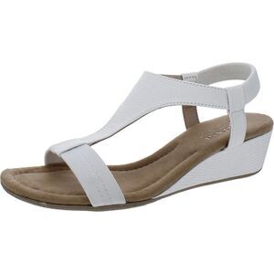 Alfani Women's Wedge Sandals Vacanza White Lizard Faux Leather T-Strap Shoes 12M